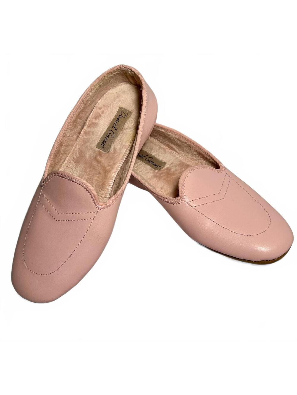 Daniel Green Meg Women’s 5M Pink Leather Fur Lined House Slippers grandma core